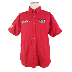 Blue Generation Lucas Oil off-road racing shirt women's large red button up NEW